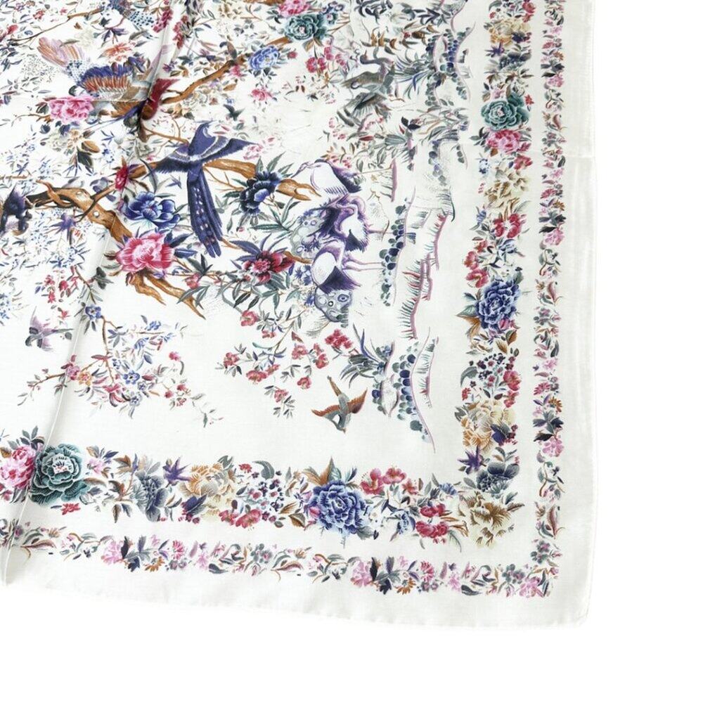 2/$30 NEW Cream Bird Floral Flower Printed Silky Fashion Scarf - Picture 9 of 14